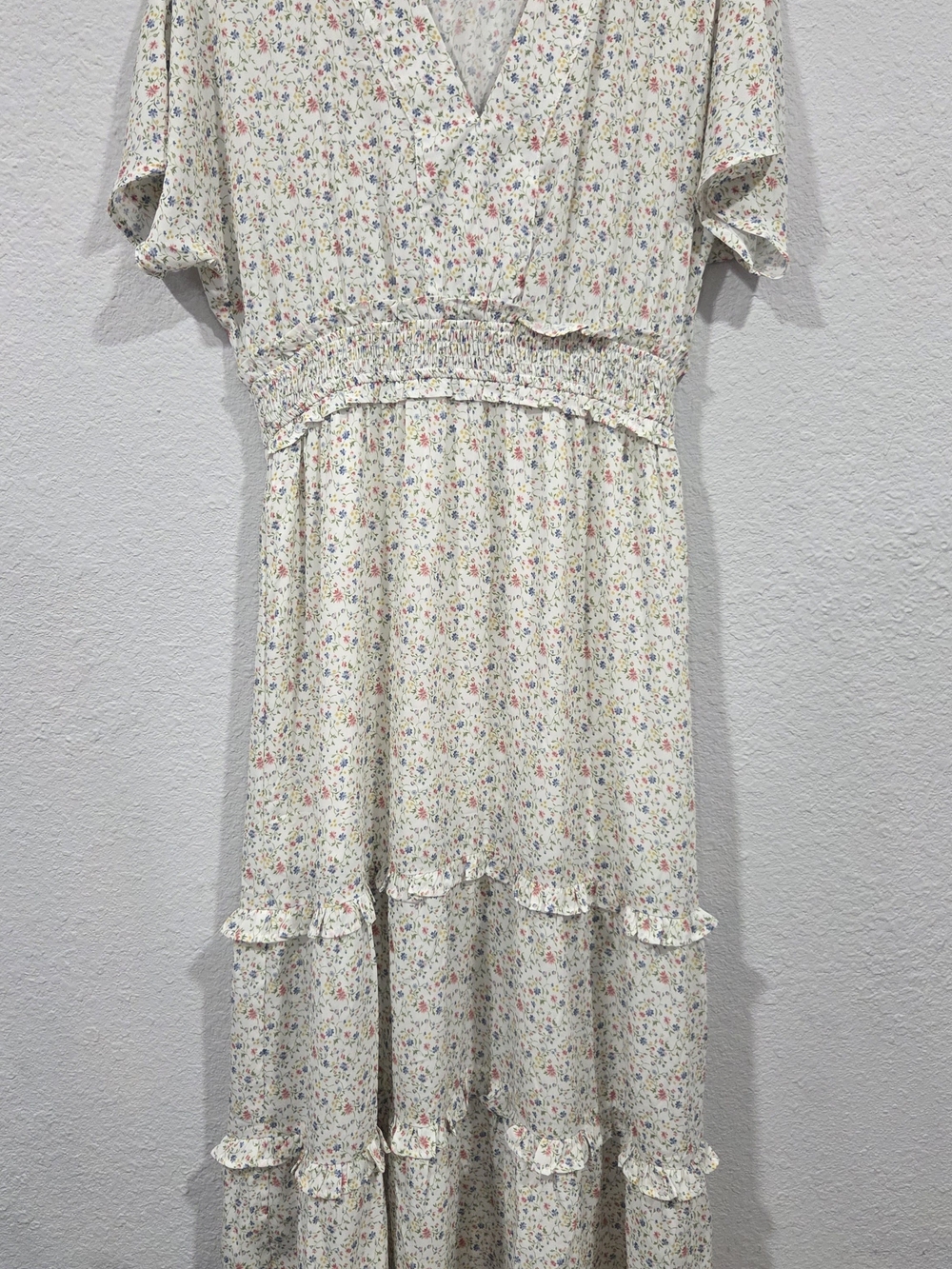 Cream Floral Maxi Dress with Smocked Waist